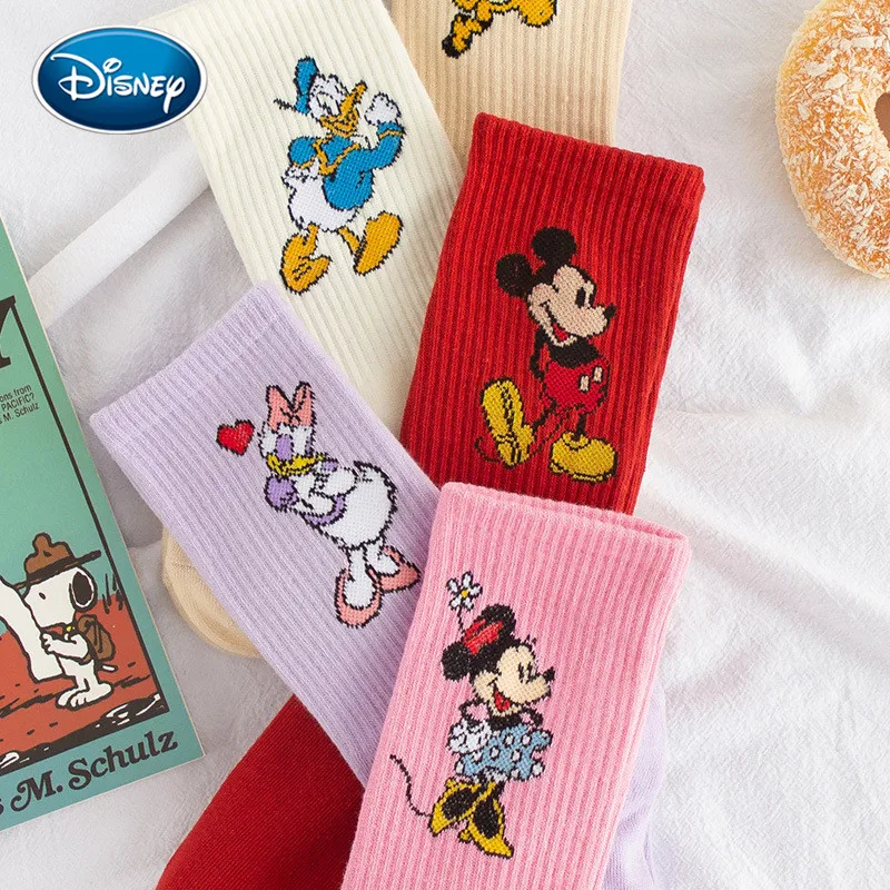 Kids Socks Girl cartoon Disney solid color Mickey Minnie Dais Donald Duck cotton sweat-absorbent tube socks sports socks