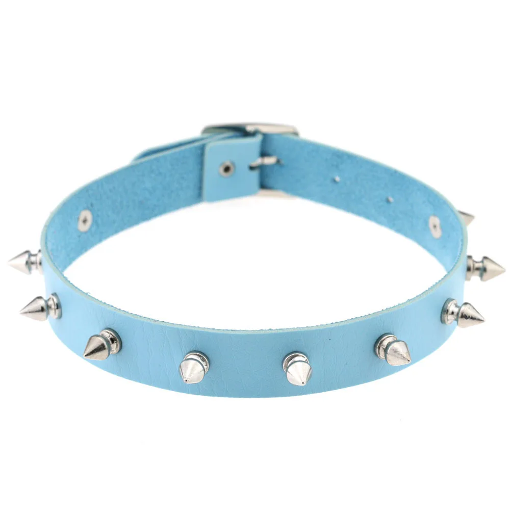 2021 Fashion Punk Blue Leather Choker Necklace Multilayer Heart Round Chocker Sexy Collar E Girl Women Necklace Gothic Jewelry 