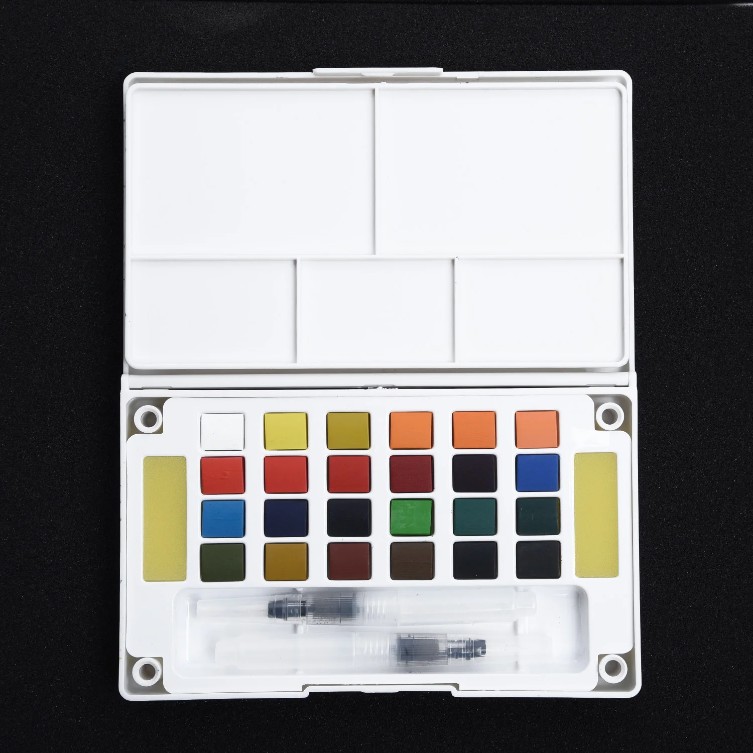 Solid Watercolor Paint Box Groove Design With Paintbrush Portable Box Kit