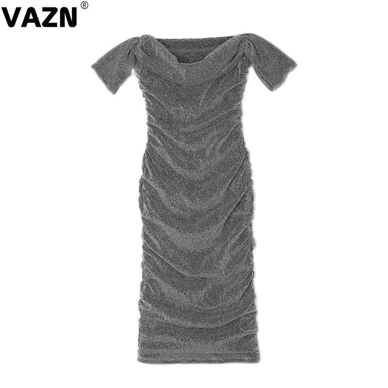 VAZN, с открытыми плечами,, с блестками, весна, новинка, повседневные, пикантные женские облегающие, до колена, платье с вырезом лодочкой, с длинным рукавом, уличное, прямое платье