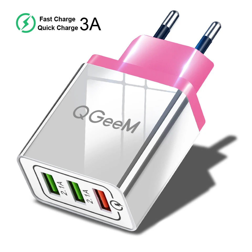 QGEEM 3 USB зарядное устройство Быстрая зарядка 3,0 быстрое USB настенное зарядное устройство портативное мобильное зарядное устройство QC 3,0 адаптер для Xiaomi iPhone X EU US Plug - Тип штекера: Pink