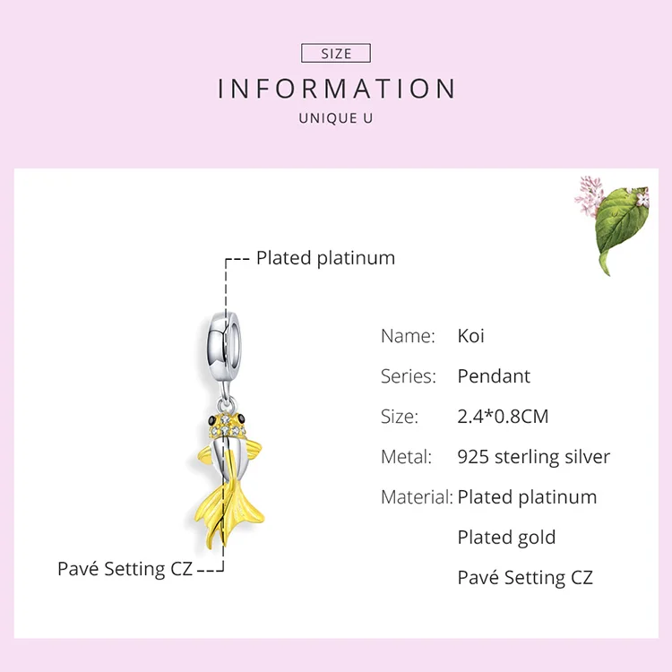 BISAER Hot Sale Authentic 925 Sterling Silver Koi Shape Charms Lucky Koi Beads fit DIY Bracelets Silver 925 Jewelry EFC127