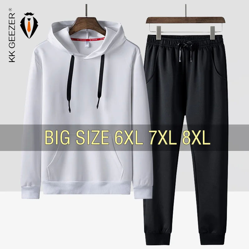 Sweater Suit Tracksuit-Set Oversize Casual Hoody Spring Big-Pants Streetwear Black 6XL