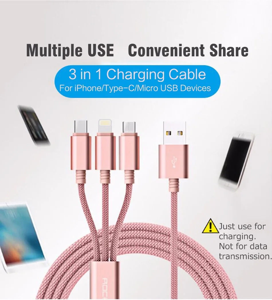 ROCK 3 в 1 USB кабель для iPhone samsung Xiaomi мульти Быстрая зарядка Micro USB кабель Microusb кабель для мобильного телефона type-C
