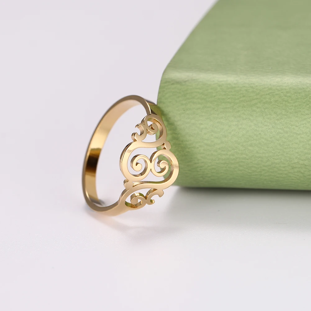 Cazador Vintage Blume Filigran Ring Frauen Gold Farbe Edelstahl Finger Ringe Schmuck Jahrestag Geburtstag Mutter Geschenk – Detail 3