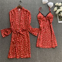 Весенняя женская атласная пижама, халат, сексуальный халат из искусственного шелка, комплект одежды для сна, домашняя одежда, женская ночная рубашка, летние пижамы c точечным узором