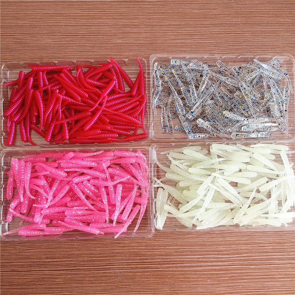 Swolfy 100 stücke Schwimm Weiche Köder Angeln Locken Grub Wurm 35mm 0,3g Jig Wurm Wobbler Swimbait UL Angeln locken Trout Jig Weicher Köder – Detail 1