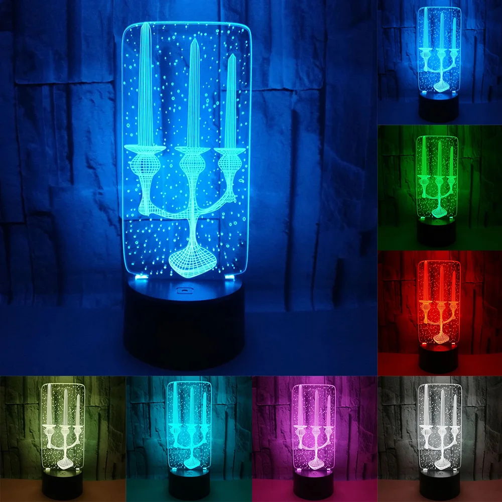 

Decorative Lighting Cable Candle candlestick Shaped 3D LED USB Bedroom Night Light Multicolor Table Decor