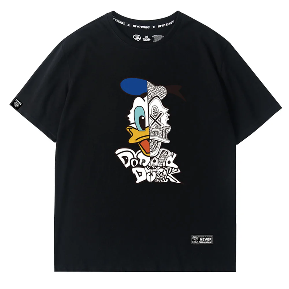 Модная Милая футболка с принтом в виде Дональда Дака из мультфильма disney, стильная женская футболка с круглым вырезом и коротким рукавом, свободная футболка, топы, 5 цветов - Цвет: Black