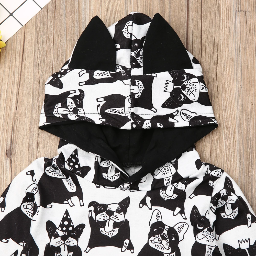 0-24M Infant Baby Girl Boy Clothes Long Sleeve Cartoon Dog Hooded Tops+Pants Outfit
