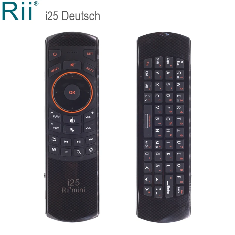 Rii i25 Пособия по немецкому языку(Deutsch) Мини Беспроводной Клавиатура 2,4 ГГц Беспроводной воздуха Мышь с ИК Функция для Android ТВ Box Mini PC IPTV