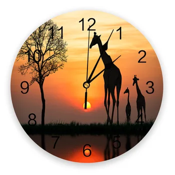 

Africa Giraffe Sunrise Wall Clock Modern Design Home Living Room Office Cafe Decoration Art Wall Watch