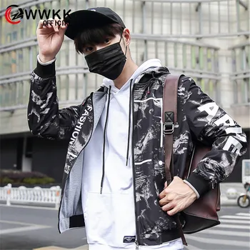 

WWKK Men's Camouflage Street Hooded Male Jackets Street Brand New Fashion Men Standing Collar Long-sleeved Comfortable Jacket