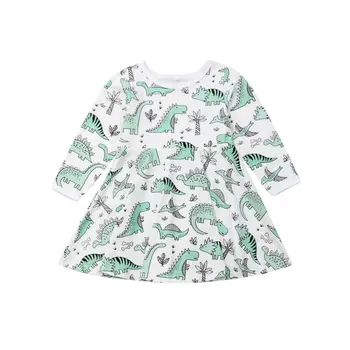 

Autumn Baby Girls Kids Dinosaur Printed Long Sleeve Dress Outfit Clothes 6M-5Y