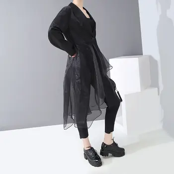 

Europe Mesh Women Blouse Fashion 2020 Spring Elegant Small Fresh Patchwork Goddess Fan Single Breast Minority Shirt DMY2896