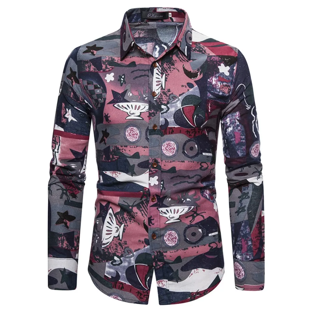 Вы не можете нажать и посмотреть? Мужская рубашка с длинным рукавом в стиле ретро