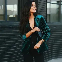Terno de veludo casaco de manga longa feminino 2021 outono inverno senhora do escritório blazer casacos