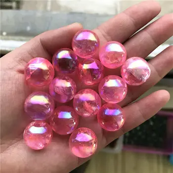 

Wholesale Electroplated 1PC 16-19mm Pink Titanium Aura Electroplating Quartz Crystal Sphere Balls Healing Natural Quartz Crystal