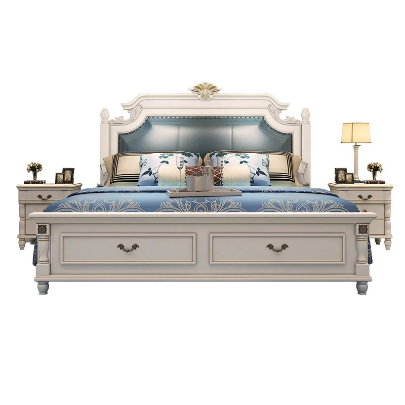 American country 1.8 meters European style double marriage bed storage high box bed 1.5 meters bedroom solid wood