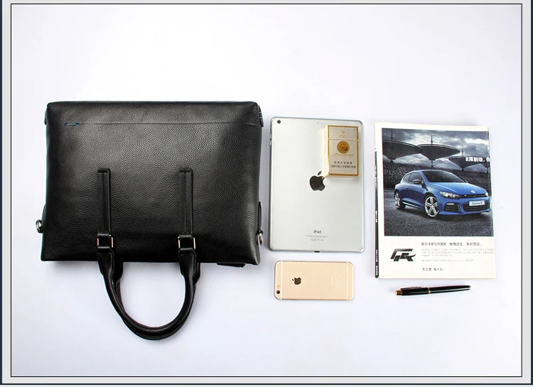 Large-capacity briefcase men handsome leather casual retro handbags business office travel solid color computer bag