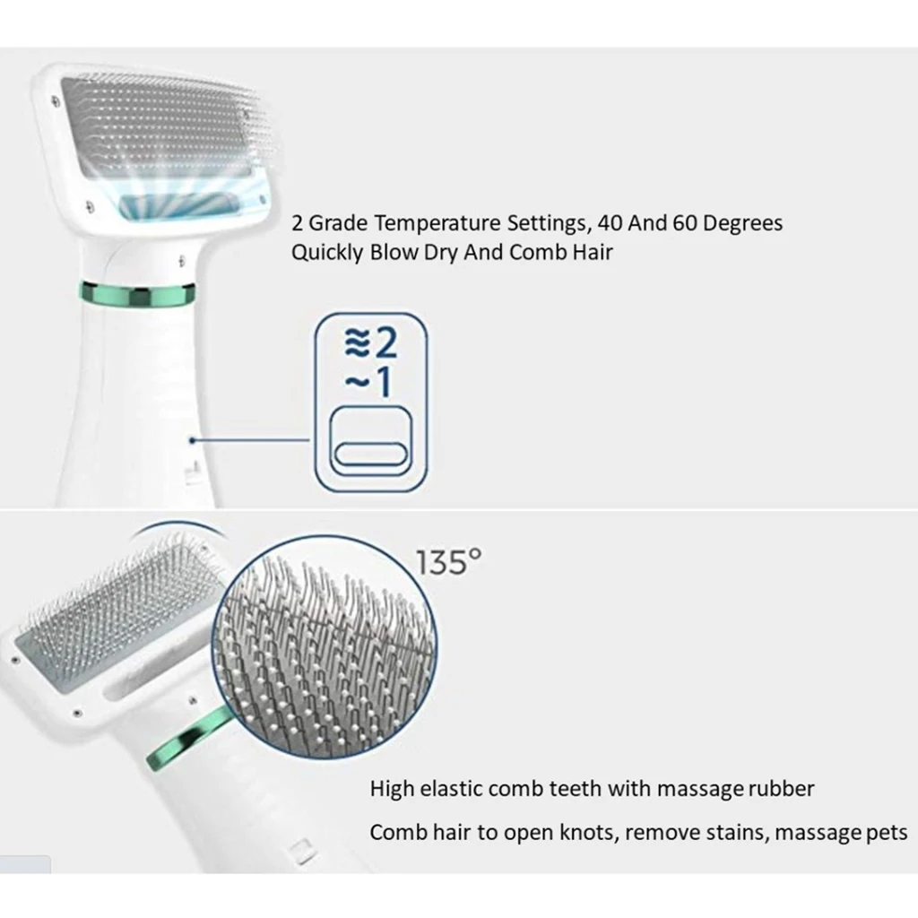 Portable 2-in-1 Pet Hair Dryer Dogs Cats Bathing Blow Brush Home EU Plug