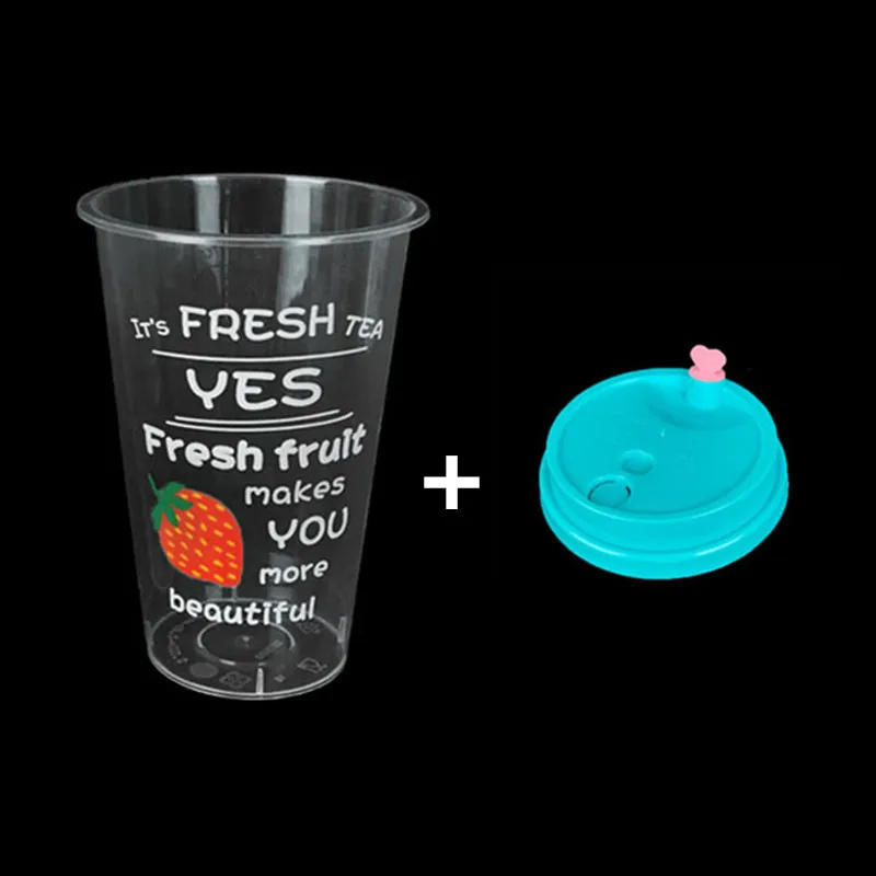 50 шт креативная прозрачная Клубничная Чашка 500 мл/700 мл одноразовые фруктовые соки холодные напитки пластиковые чашки на вынос пакет с крышкой