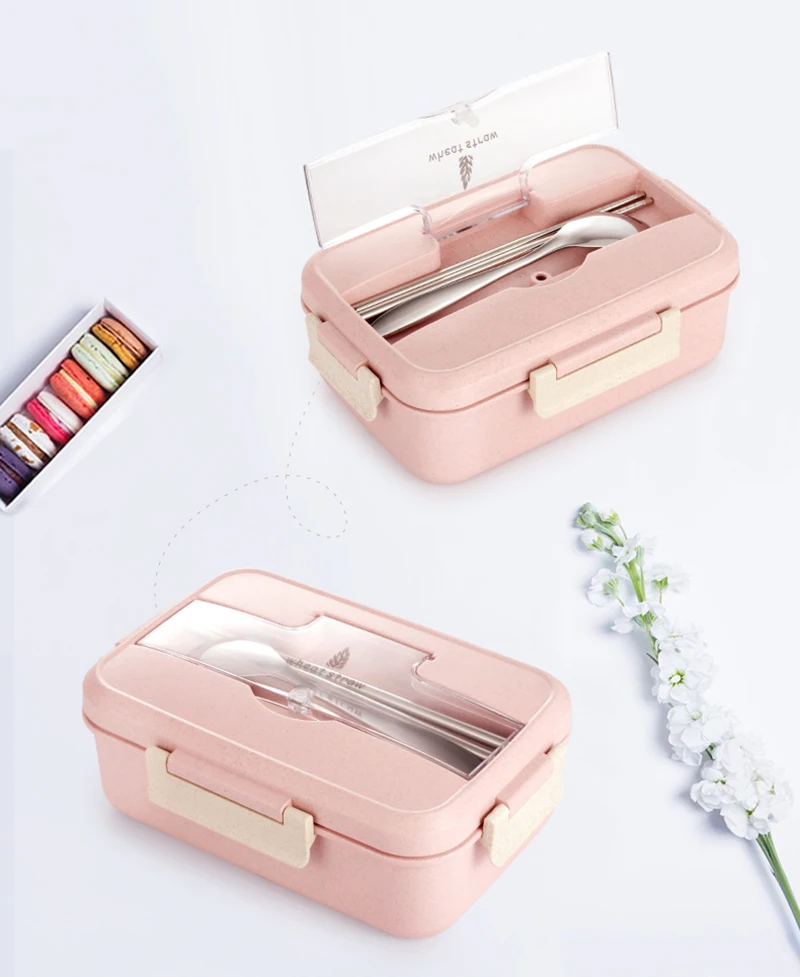TUUTH Microwave Lunch Box Wheat Straw Dinnerware Food Storage Container Children Kids School Office Portable Bento Box B7