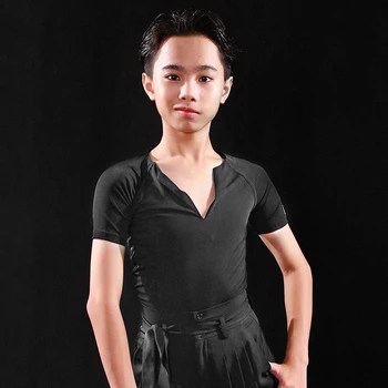 

Latin Dance Shirts V-Neck Short Sleeve Top Children Latin Dancing Practice Clothes Cha Cha Tango Samba Salsa Stage Wear DN6232