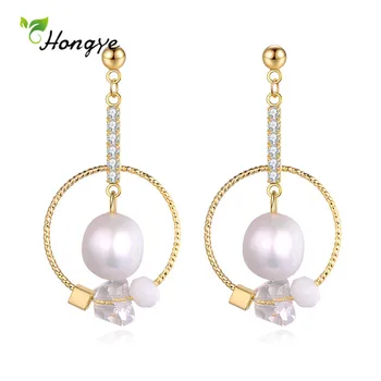 

Hongye New Vintage Circle Irregular Natural Pearl Drop Earrings for Women Party AAA Zircon Fashion Fine Jewelry Charms Brincos