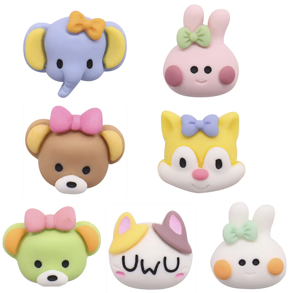 

1PCS Resin Cute Cartoon Animals Shoe Charms Kawaii Colorful Elephant Rabbit Bow Bear Fox Cat Buckle Clog Fit Wristbands Kid Gift