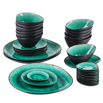 

VANCASSO Coco 33-Piece Pottery Vintage Ceramic Dinner Set with 12*Dipping Dishes&Bowl,3*Dinner Plate,6*Dessert Plate Set