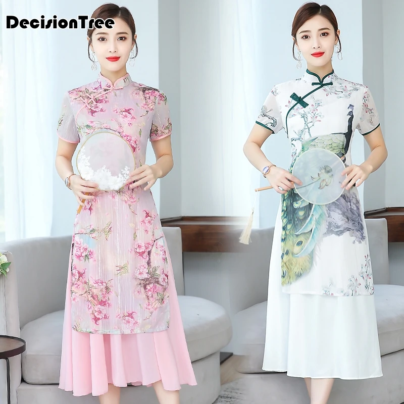 Улучшенное платье чонсам, платье с цветочным принтом, qipao vestidos, вечернее платье, ao dai, вьетнамская одежда
