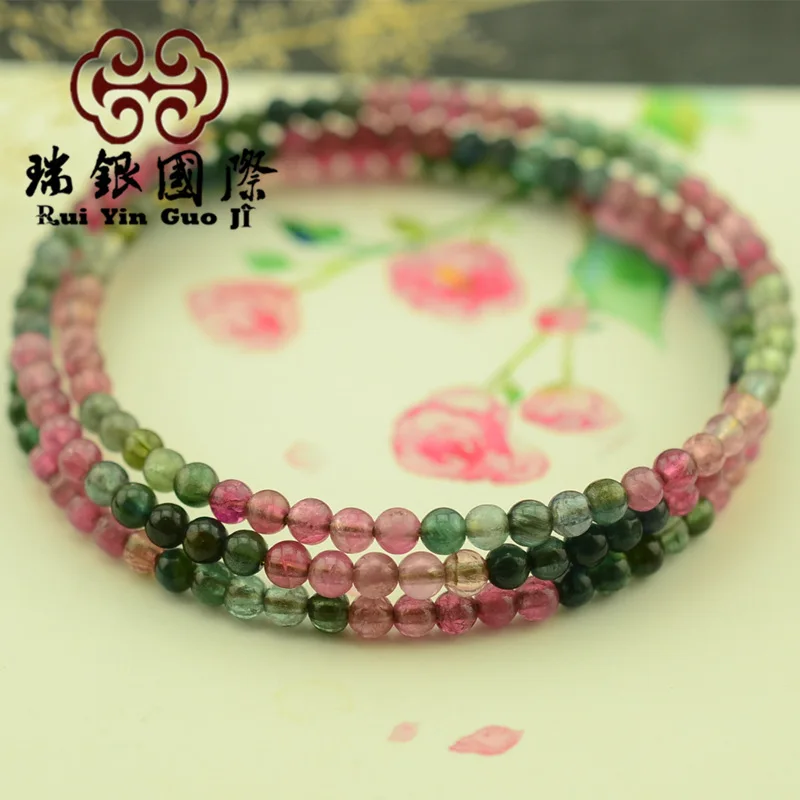 

Tourmaline Natural Candy-Colored Red Blue And Green Tourmaline Bracelets Multi-turn Women's Color Gemstone Tourmaline Tourmaline