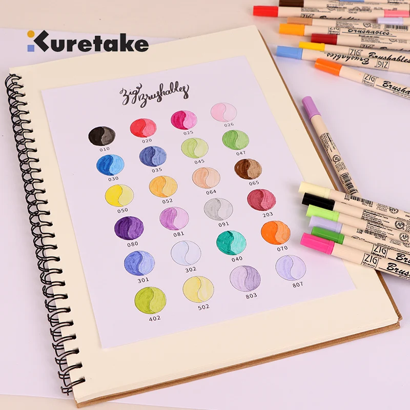 Kuretake-지그 딥 얕은 더블 소프트 헤드 2 색 수채화 브러시 마커 펜 그라데이션 페인트 브러시, 방수 브러시 7700