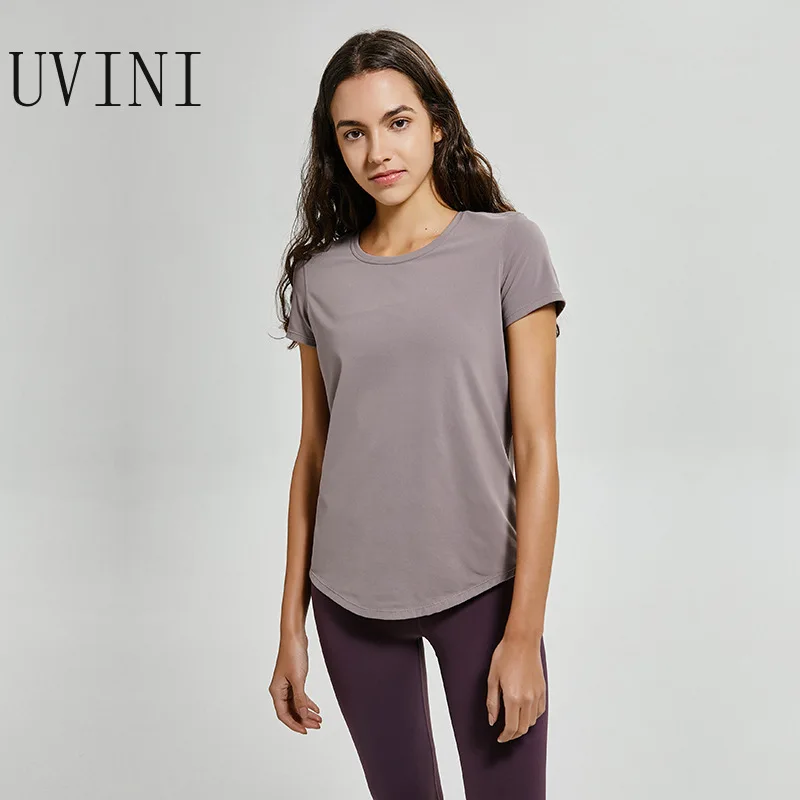 UVINI приталенная ткань Naked feel женская спортивная футболка с круглым вырезом для