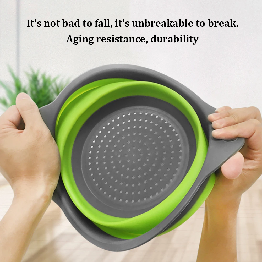 1Pc Foldable Silicone Colander Fruit Vegetable Washing Basket Strainer Collapsible Drainer With Handle Gadgets For Kitchen Tools