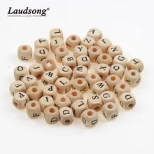 50 pçs 10mm quadrado de madeira contas do alfabeto para diy nome das crianças pulseiras chupeta corrente mordedor acessórios contas