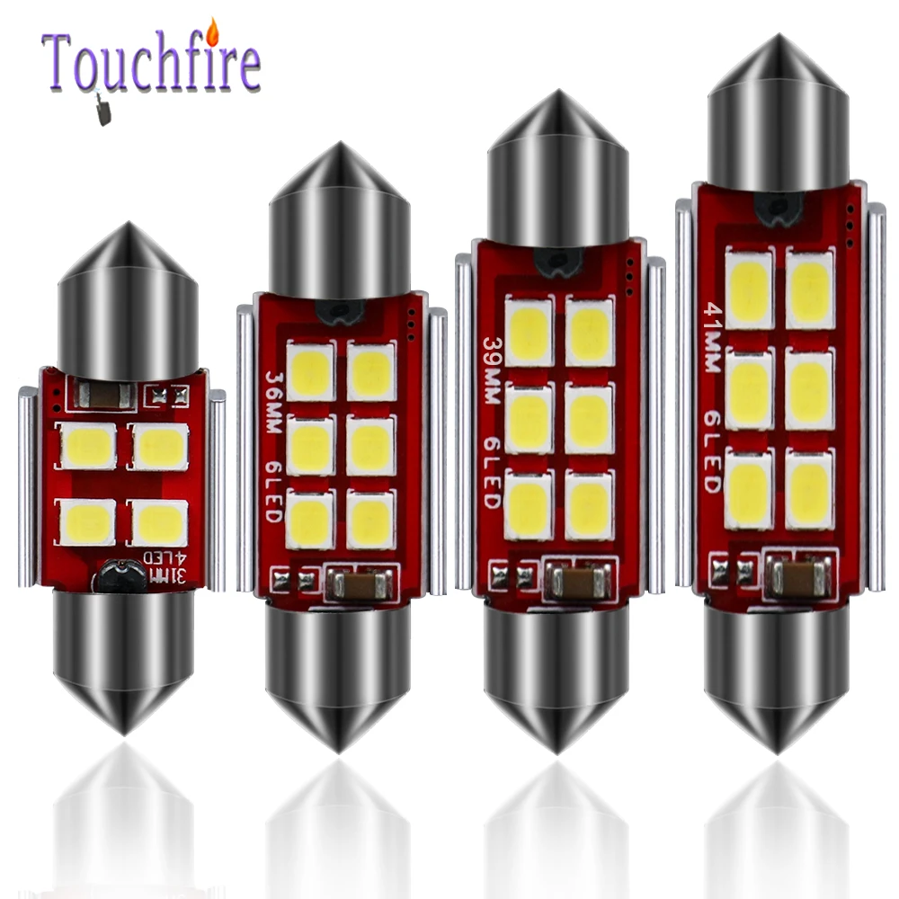 100 шт. C5W гирлянда светодиодный 31 36 39 41 мм белый 3030 6smd купольная карта для Чтения номерного знака внутренний светильник Авто Лампа 12 В