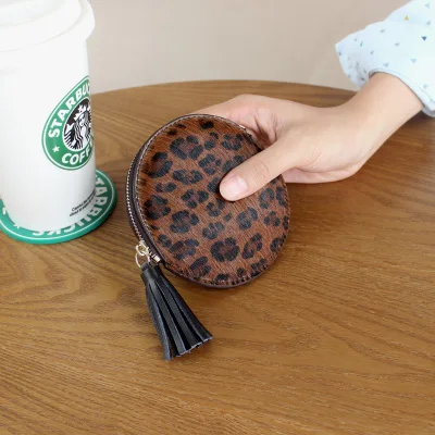 Horse hair ultra-thin cowhide long wallet female tide new European and American fashion leather snap folding wallet - Цвет: Leopard  1