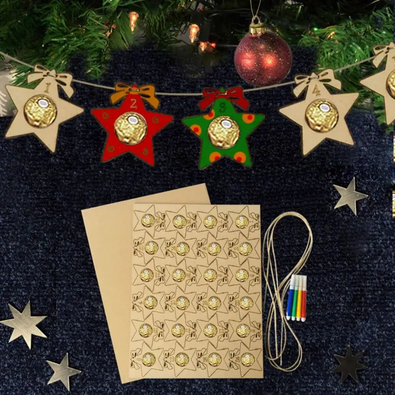 24 Висячие Деревянные Дерево шоколадная подставка Рождественский Адвент календарь DIY баннеры декор для рождественской вечеринки