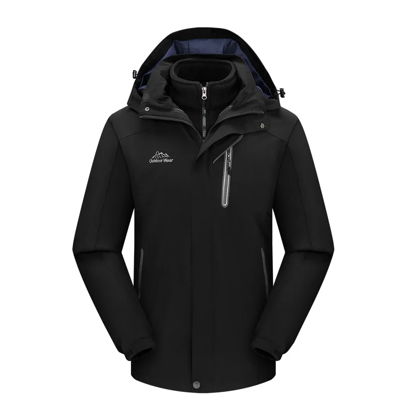 Мужская куртка-дождевик из спандекса, для альпинизма, три в одном, флисовый лыжный костюм - Цвет: Black