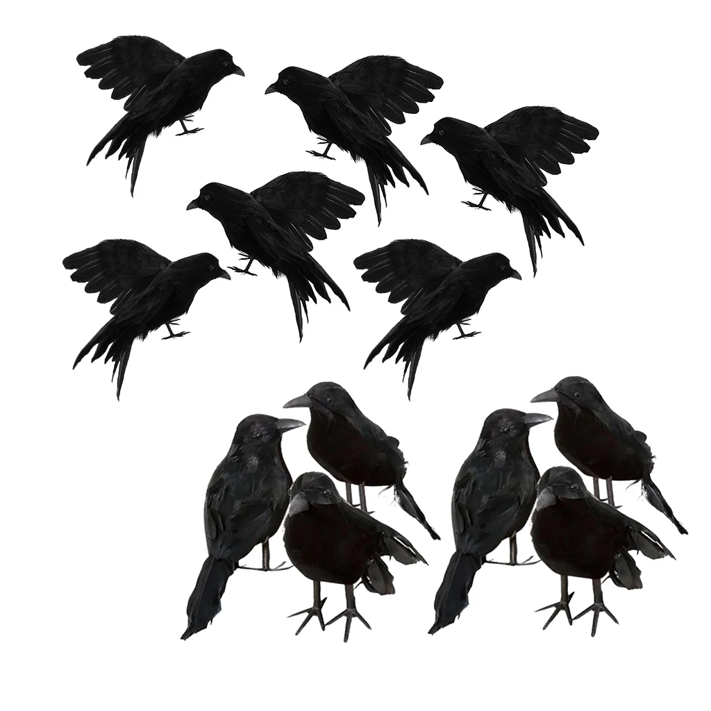 12pcs/set Fake Ravens Crows Realistic Birds for Home Garden Halloween Wedding Decoration