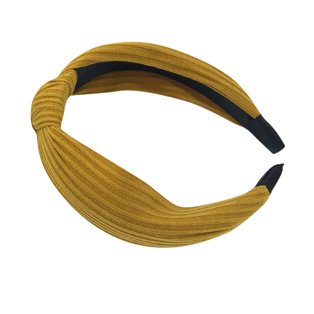Yellow Женская тканевая повязка на голову с крестиком из мягкого хлопка, 1 шт., Узелок, широкий ободок, тюрбан, плетеная повязка на голову для девочек, милая, 8 цветов, подарки, однотонная повязка на голову - Цвет: Yellow