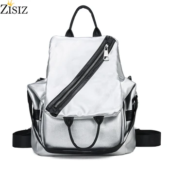 

Fashion Soft Leather Ladies Shoulder Bag for Women 2019 Korean Version Three Use Anti-theft Backpacks Female Silver Travel Bags