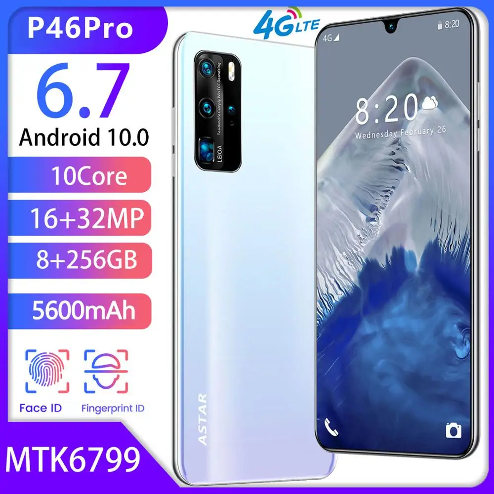 Mobile Phones P46PRO Network 6.7 Inch 8GB RAM 256GB ROM Octa Core 4 Camera Snapdragon 855 Huawe i Smart Phone Wholesale