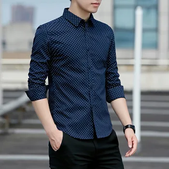 

Fashion Men's Autumn Spring Casual Formal Polka Dot Slim Fit Long Sleeve Dress Shirt Top Men Slim Cotton Business Shirts