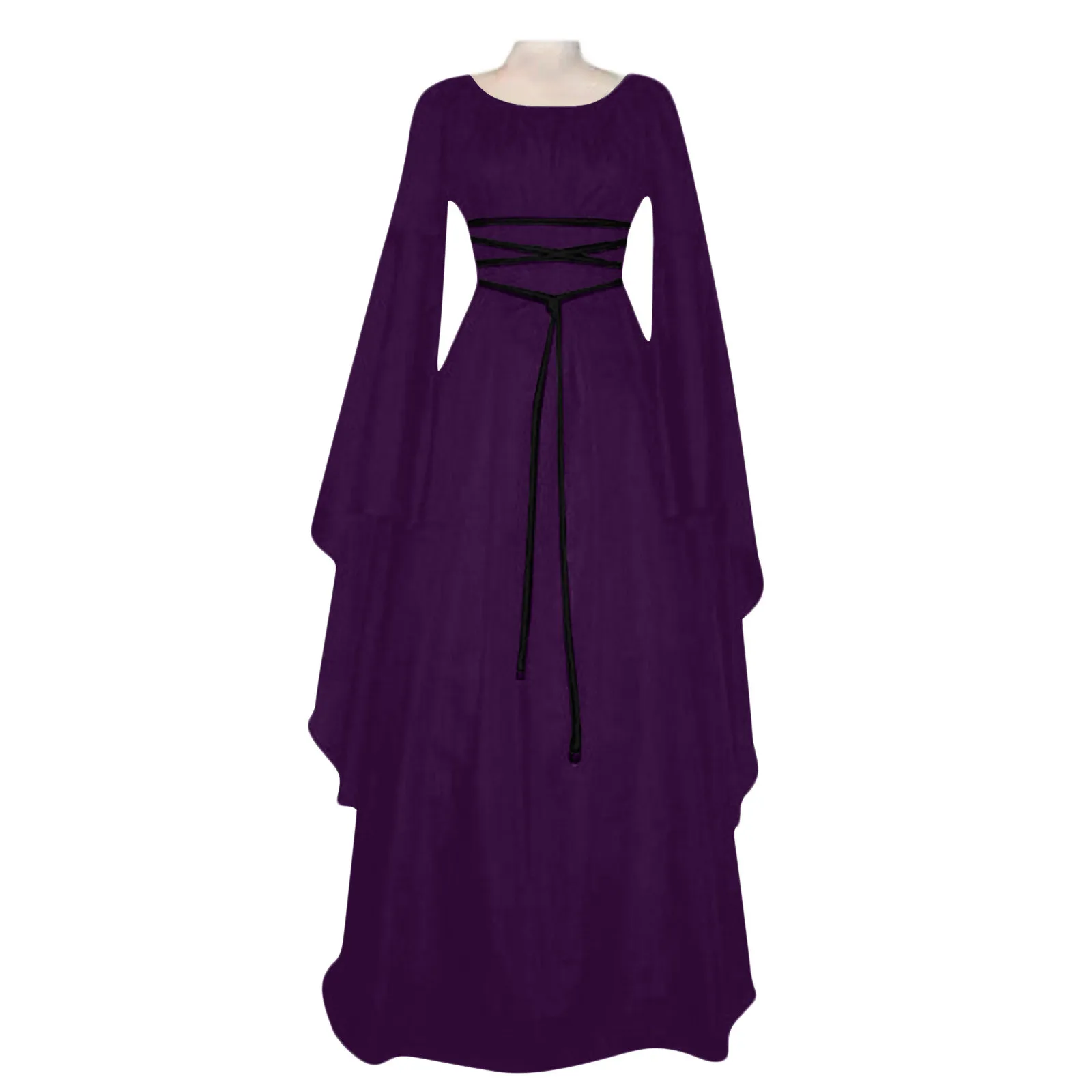 Women Fashion Solid Vintage Dress Long Sleeve Hooded Casual Comfortable Bandage Party Dress Floor Length Party Cosplay Dress 2