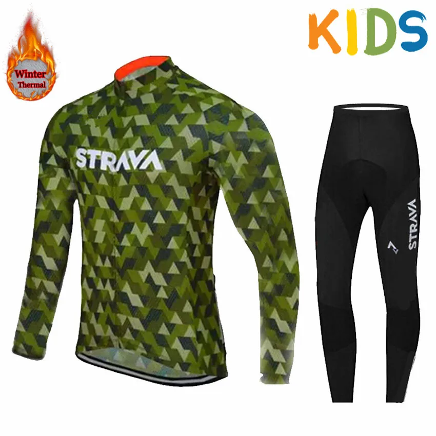 Зима, профессиональная велосипедная одежда STRAVA Team, Детский комплект из джерси и штанов, Ropa Ciclismo, теплая флисовая одежда для велоспорта, Майо - Цвет: 2
