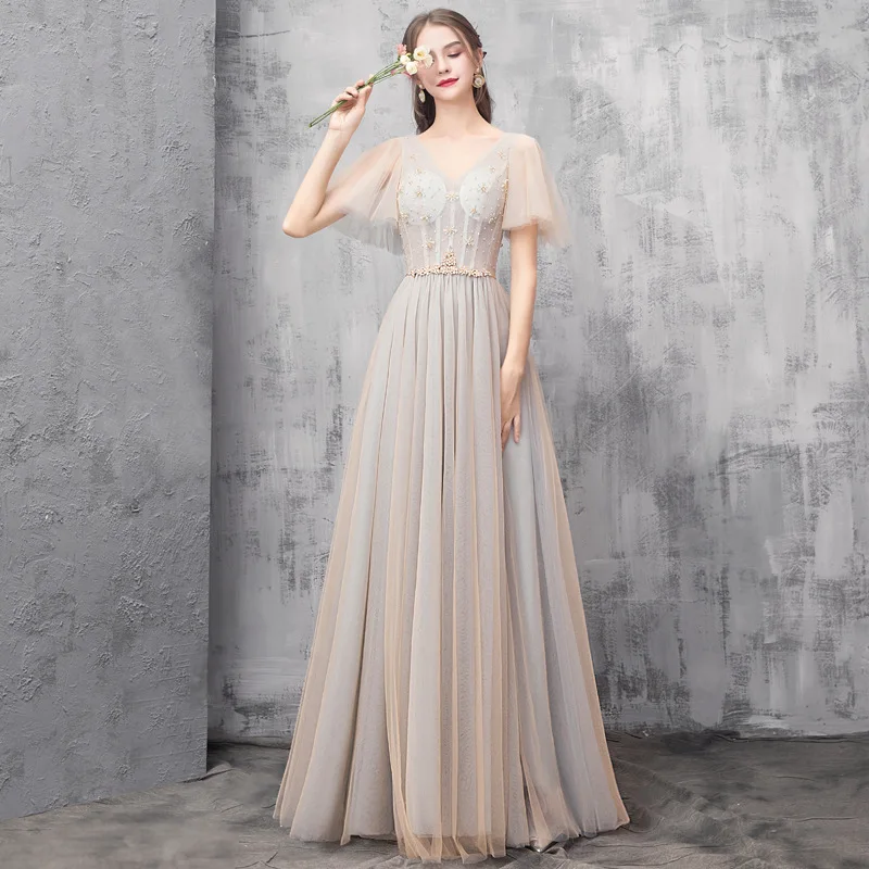 

Women Elegant Exquisite Applique Evening Party Dress Temperament Vintage Banquet Gown Sweet Mesh Bridal Wedding Dresses