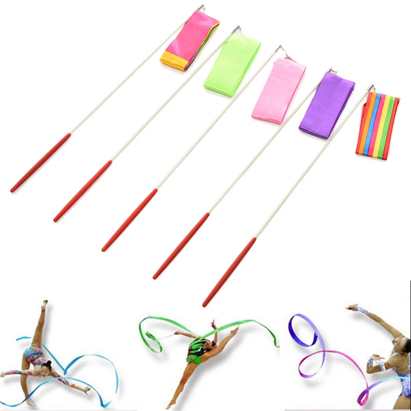 2016 Newly Design Dance Ribbon Gym Rhythmic Gymnastics Rod Art Ballet Twirling Stick 3.6m 5 Colors